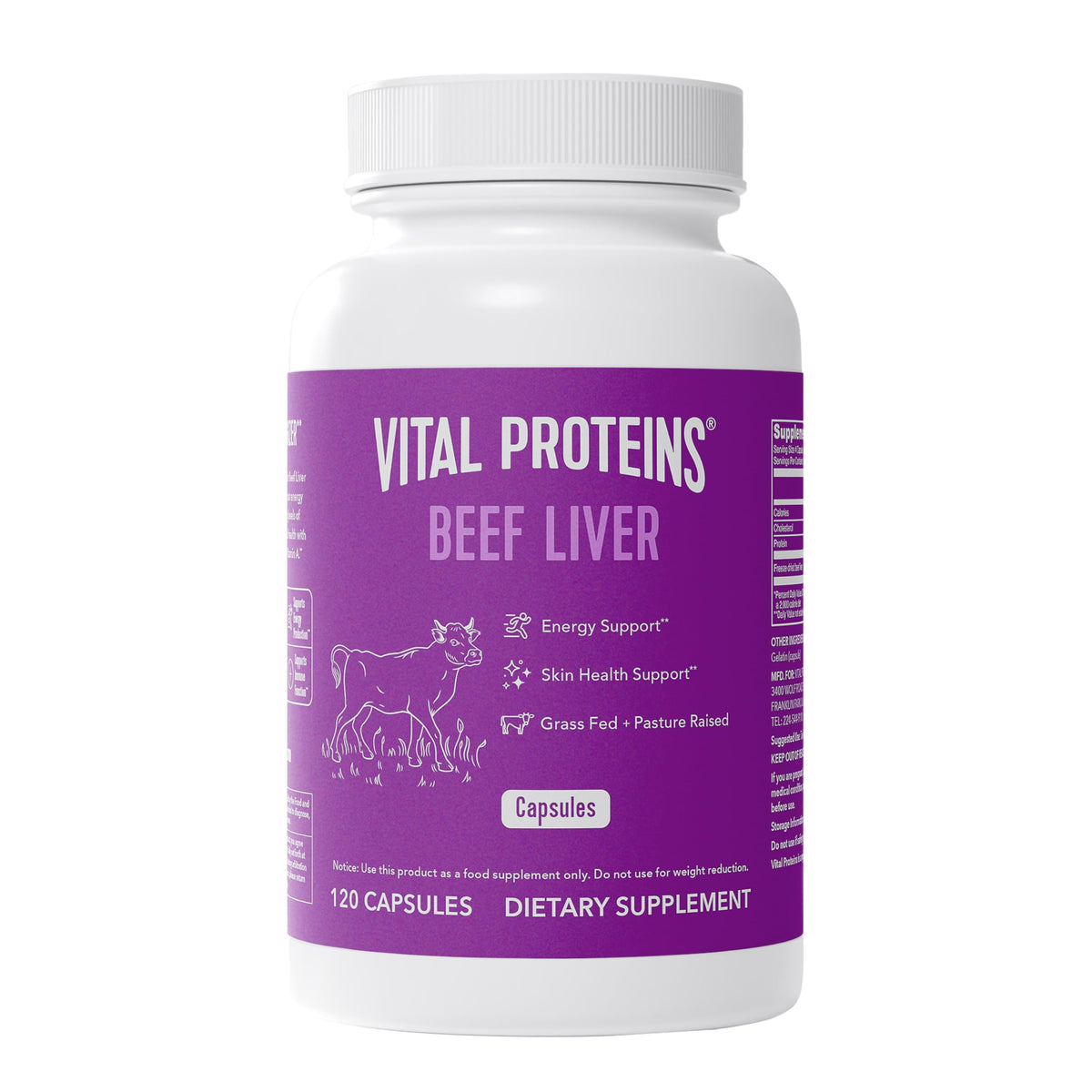 Vital Proteins Foie de Boeuf 120 Capsules vue de face
