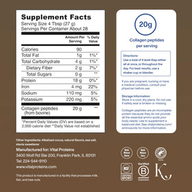 Vital Proteins Poudre de Collagène Peptides Chocolat 830g - emballage