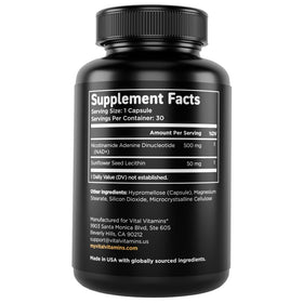 Vital Vitamins Complément Alimentaire NAD+ 500mg Liposomal, capsules sur une table