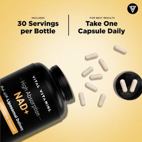 Vital Vitamins Complément Alimentaire NAD+ 500mg Liposomal, emballage ouvert
