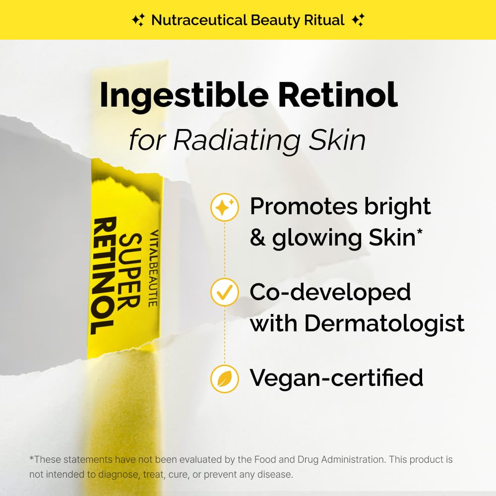 VITALBEAUTIE Super Retinol 1000mg avec ingrédients sur une table