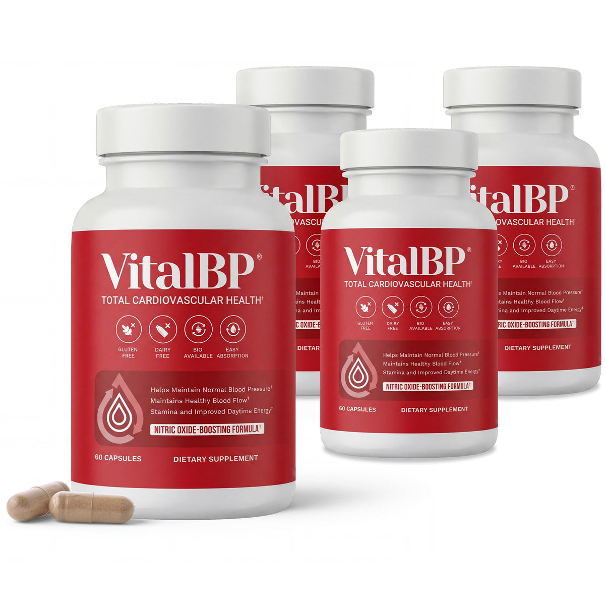VitalBP Complément Alimentaire 4 Pack avec CoQ10, K2 et D3, vue de face