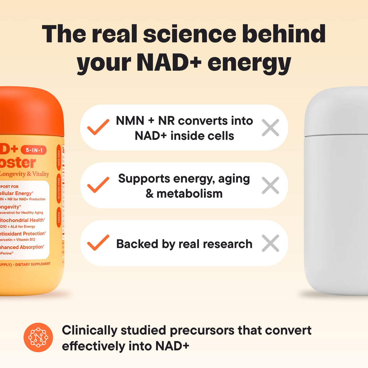 VitalForm NAD+ Complément Alimentaire avec un verre d'eau