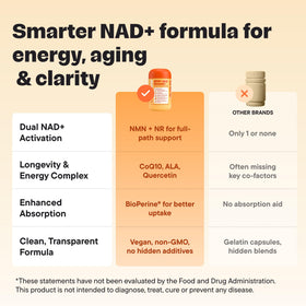 VitalForm NAD+ Complément Alimentaire capsules végétales sur une surface blanche