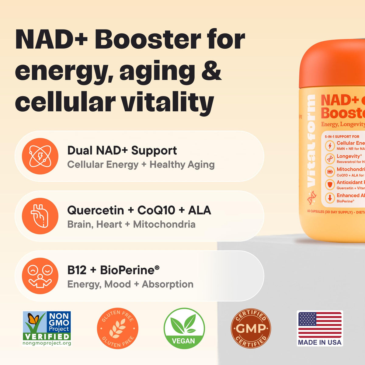 VitalForm NAD+ Complément Alimentaire côtés de l'emballage
