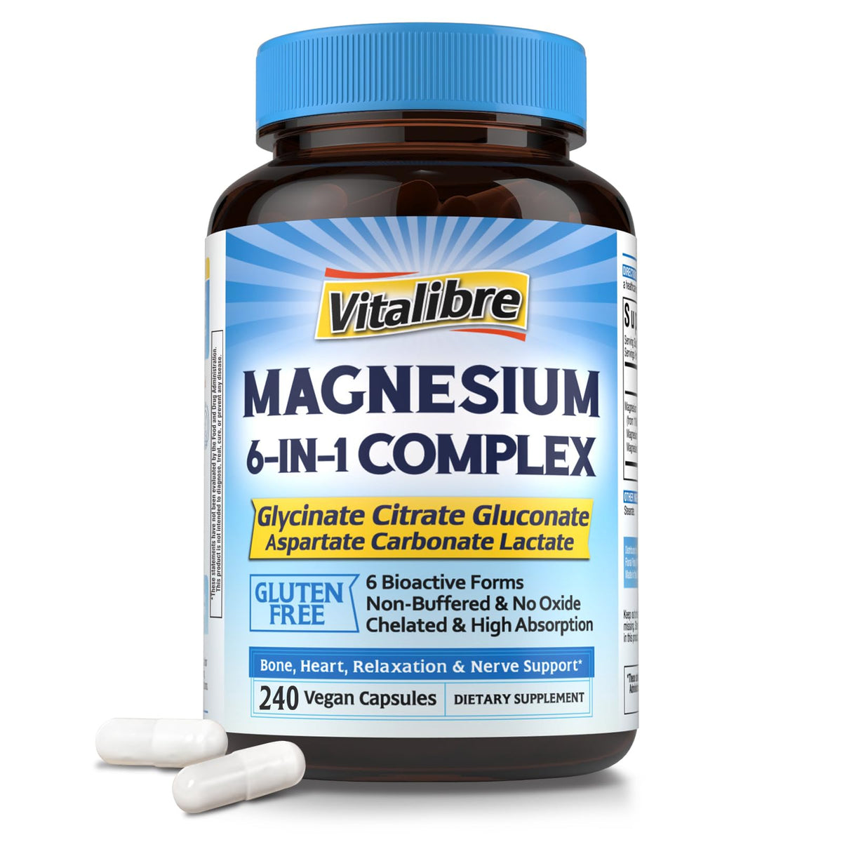 Vitalibre 6 en 1 Magnésium capsules vue de face