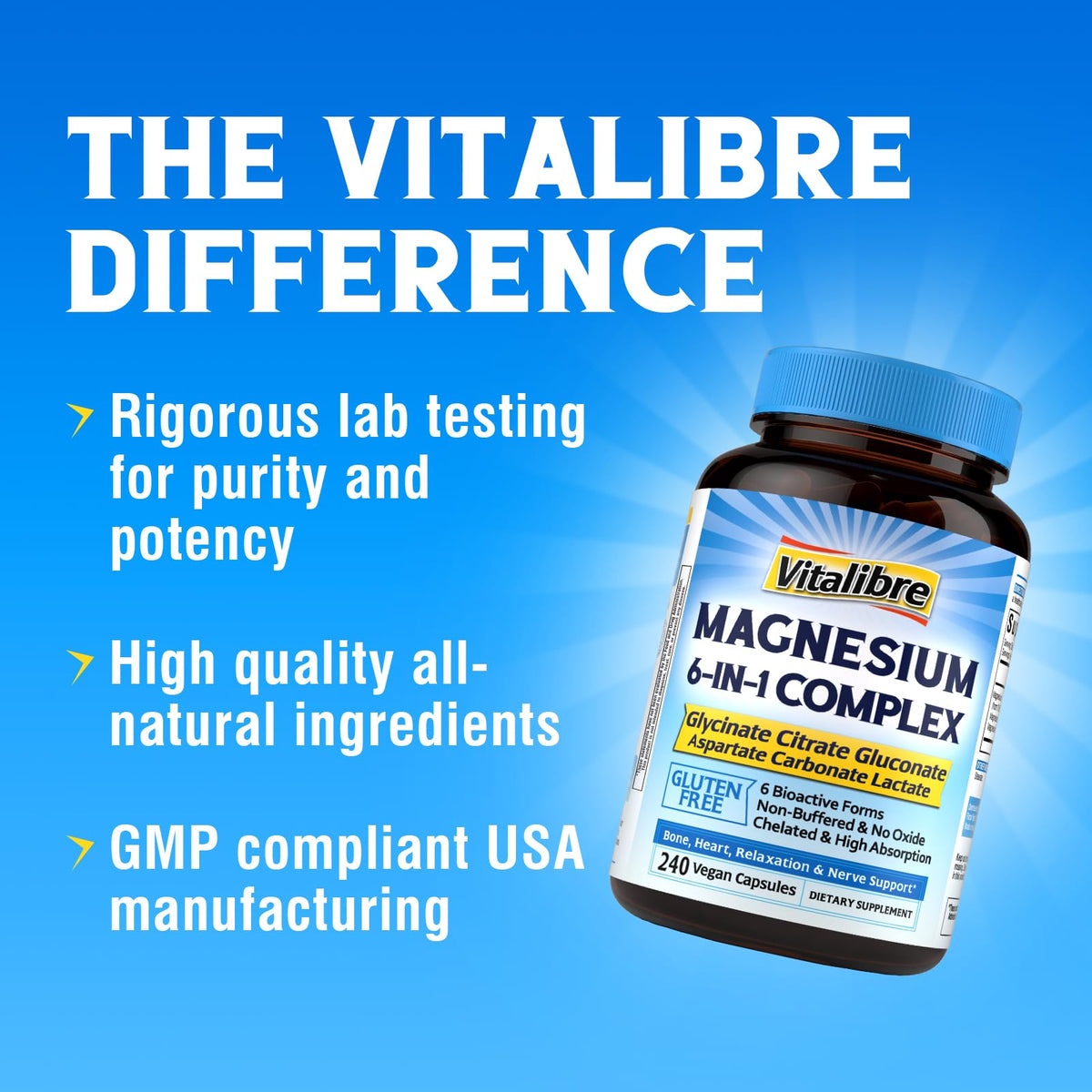 Vitalibre 6 en 1 Magnésium sur un fond naturel