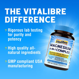 Vitalibre 6 en 1 Magnésium sur un fond naturel