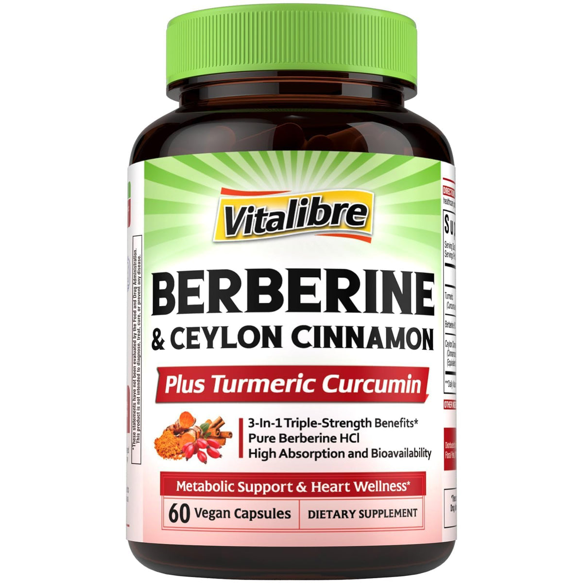 Vitalibre Berbérine 200 mg avec Cannelle de Ceylan et Curcuma - vue de face