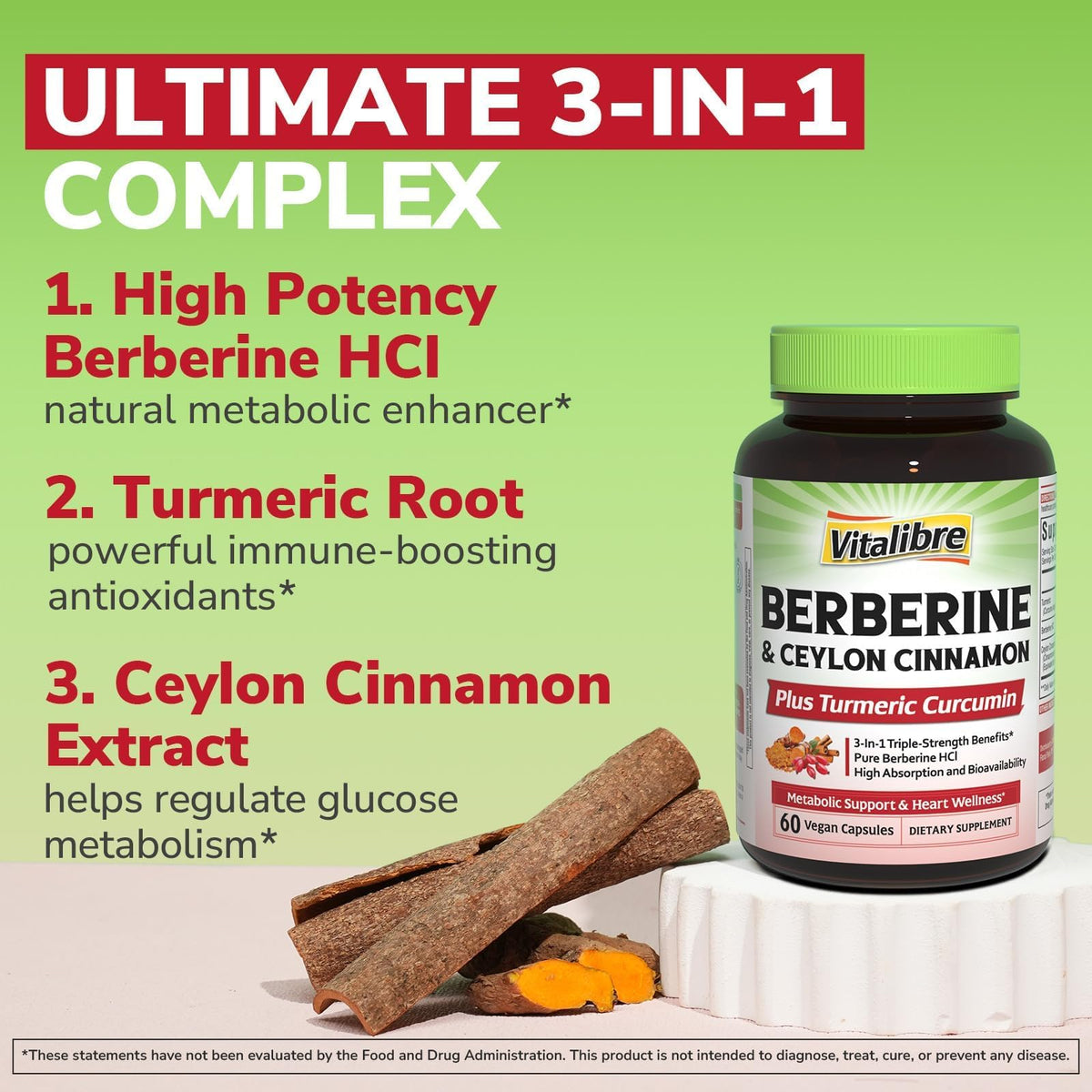 Vitalibre Berbérine 200 mg - ingrédients principaux sur l'étiquette