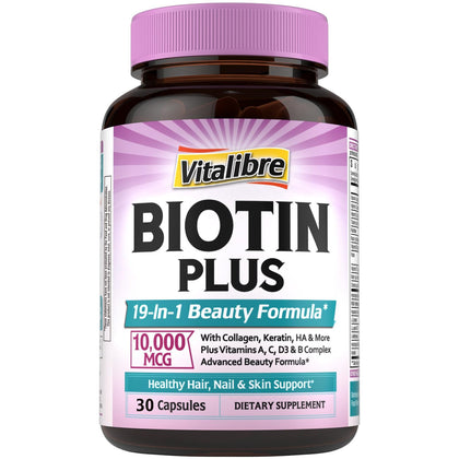 Vitalibre Biotine 10000mcg boîte de 30 capsules vue de face