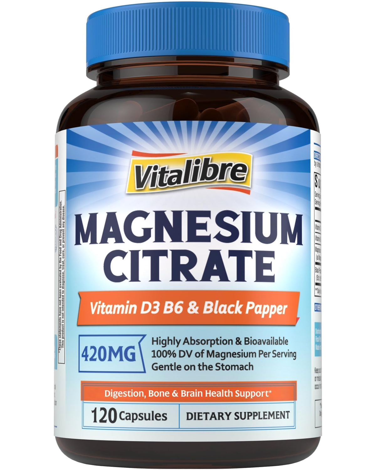 Vitalibre Capsules de Citrate de Magnésium 420 mg - vue de face