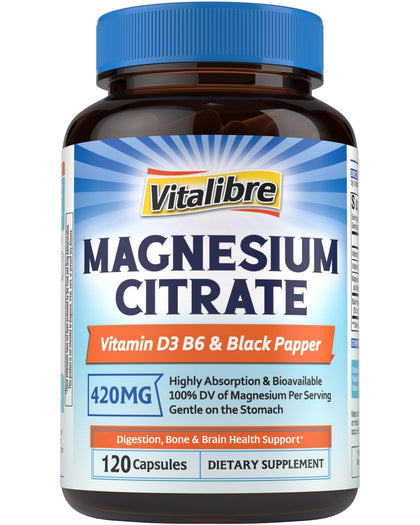 Vitalibre Capsules de Citrate de Magnésium 420 mg - vue de face