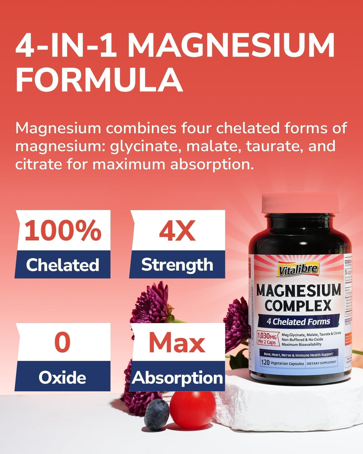 Vitalibre Complément de Magnésium Complexe, capsules végétales dans un bol