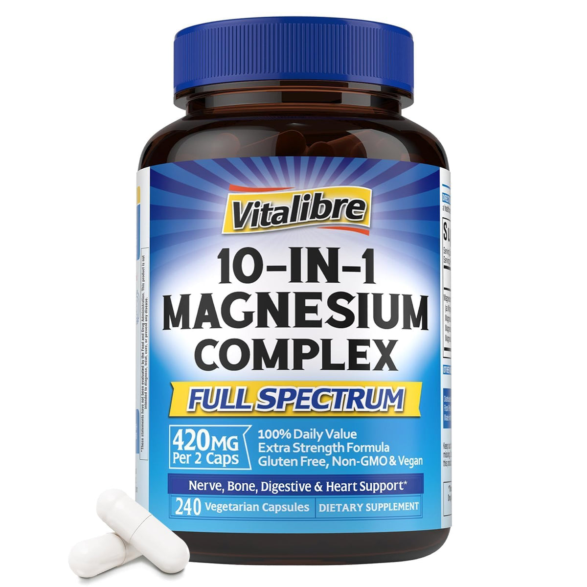 Vitalibre Complexe de Magnésium 10 en 1 420mg 240 capsules vue avant