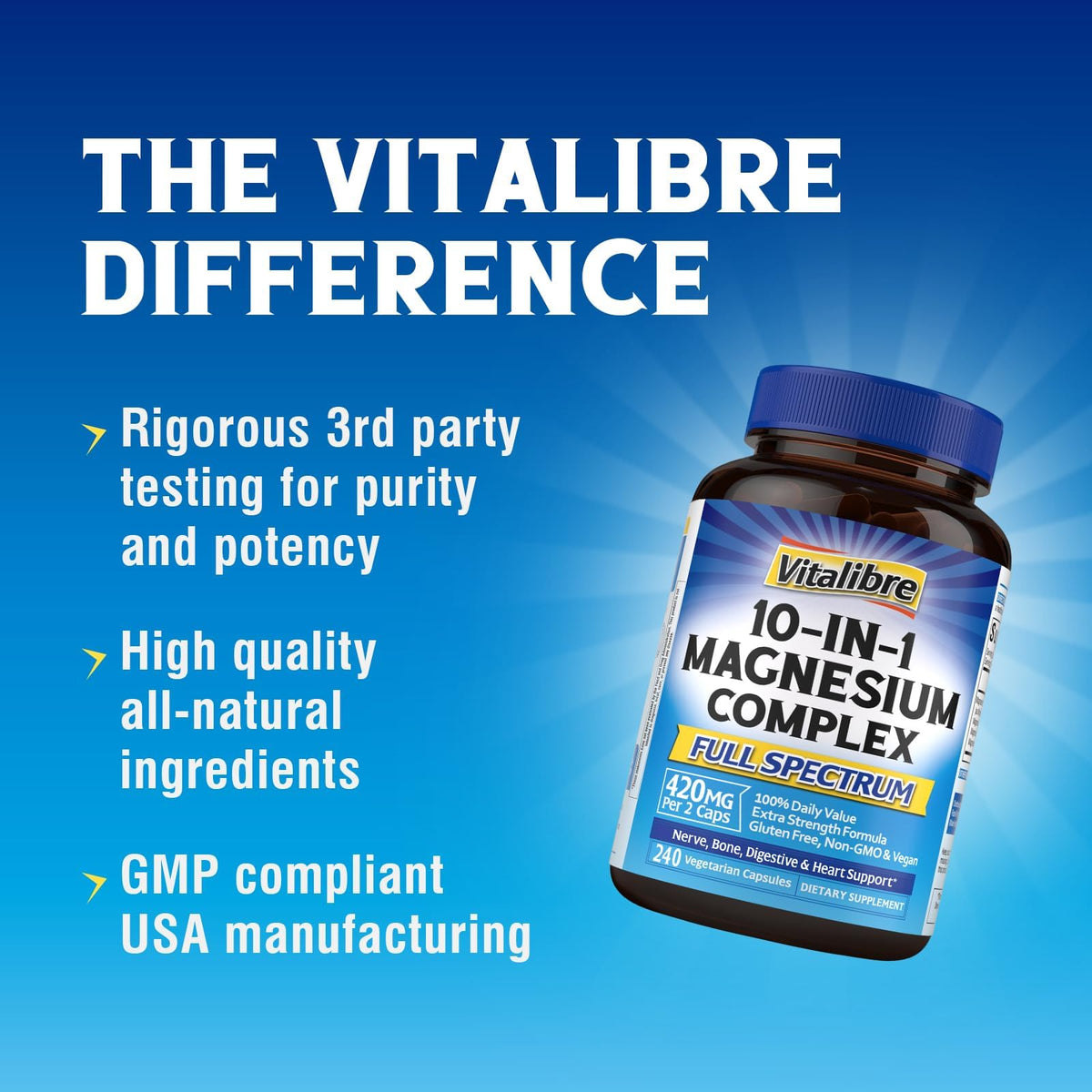 Vitalibre Complexe de Magnésium 10 en 1 420mg avec des ingrédients