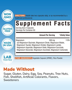 Vitalibre Complexe de Magnésium 12 en 1 500 mg Capsules Végétales vue arrière