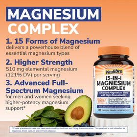 Vitalibre Complexe de Magnésium 15 en 1 120 capsules avec étiquette