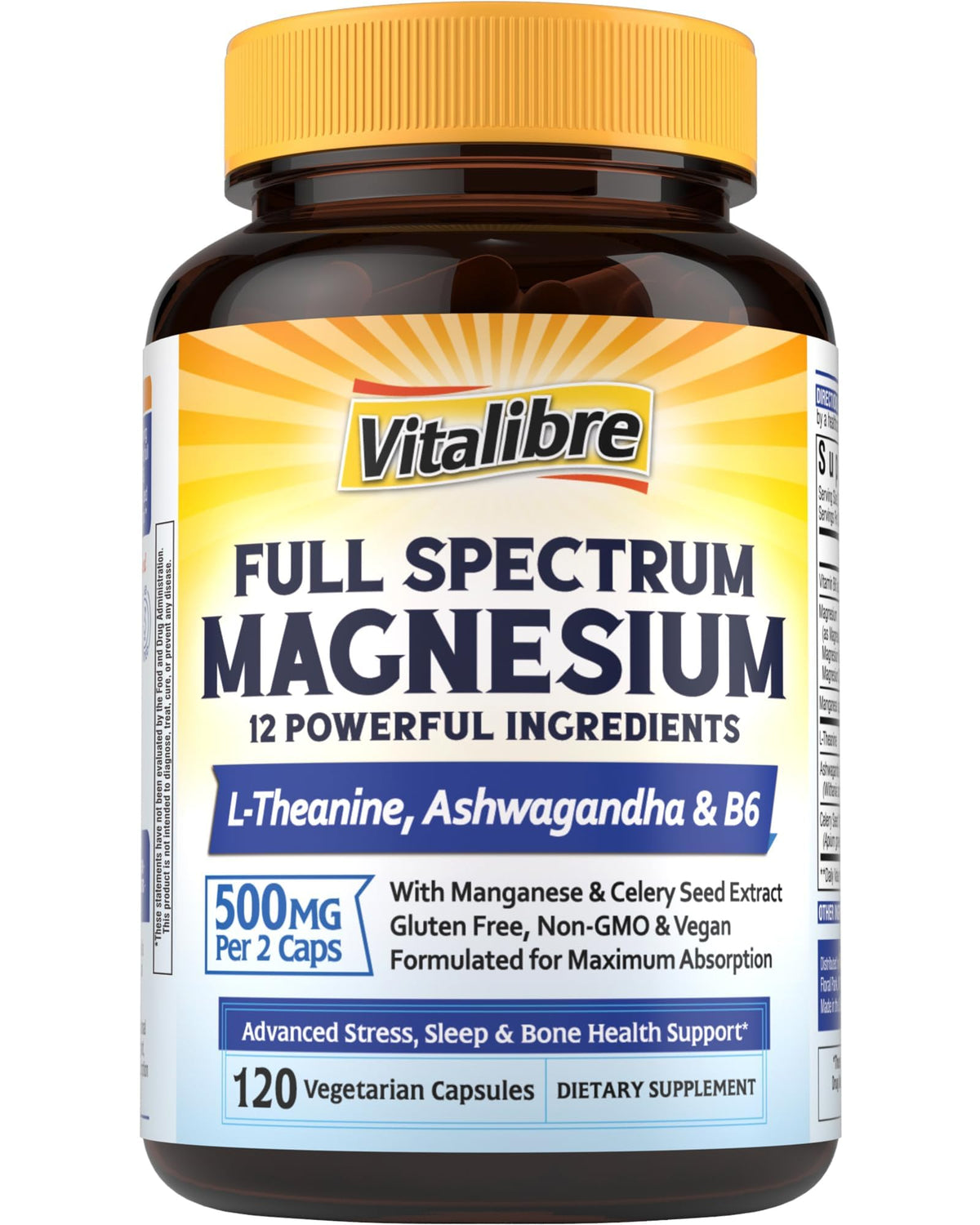 Vitalibre Complexe Magnésium 500mg 120 capsules végétales vue de face