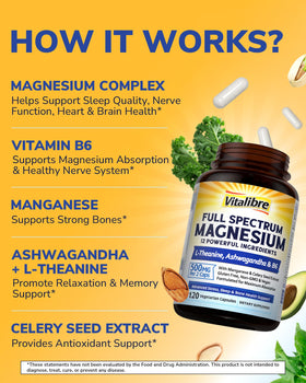 Vitalibre Complexe Magnésium 500mg capsules végétales avec ingrédients