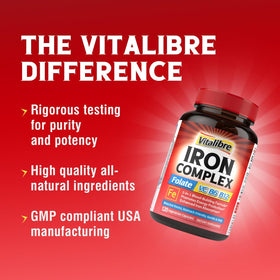 Vitalibre Fer 36 mg, vue de la bouteille ouverte avec capsules