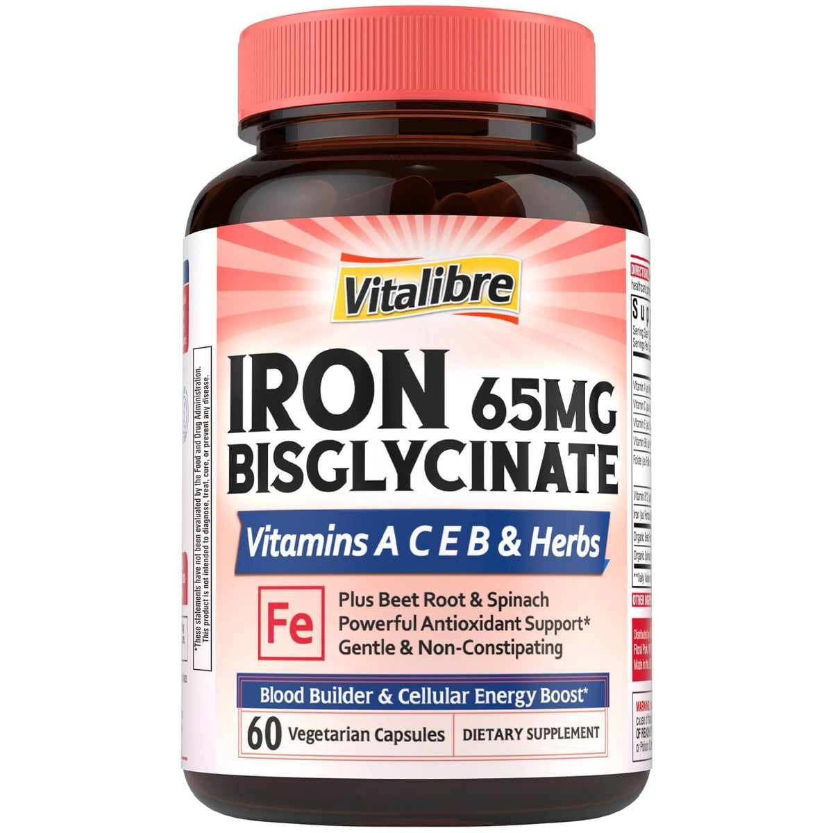Vitalibre Fer Bisglycinate 60 capsules vue de face