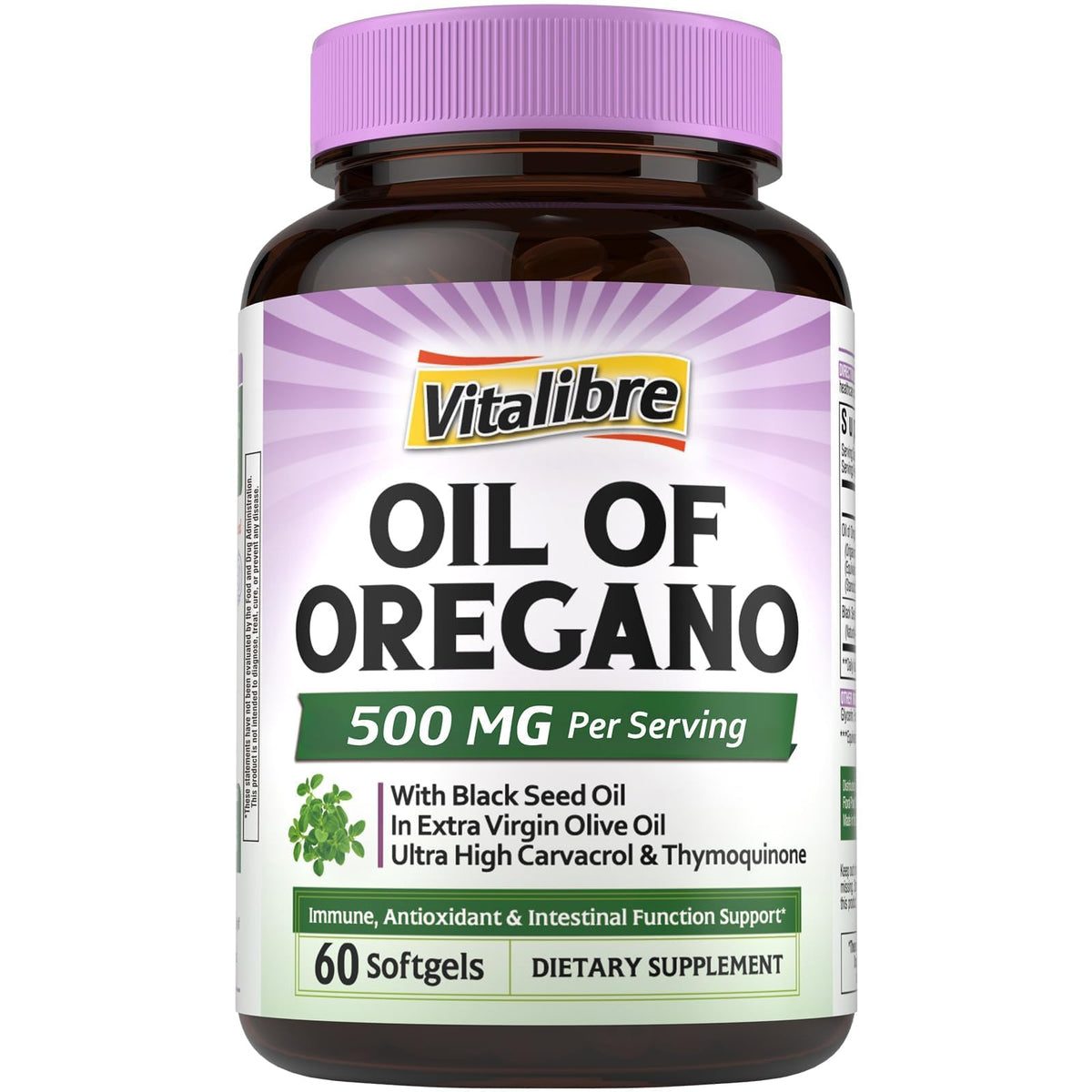 Vitalibre Huile d'Origan 500mg avec Huile de Nigelle, gélules en boîte