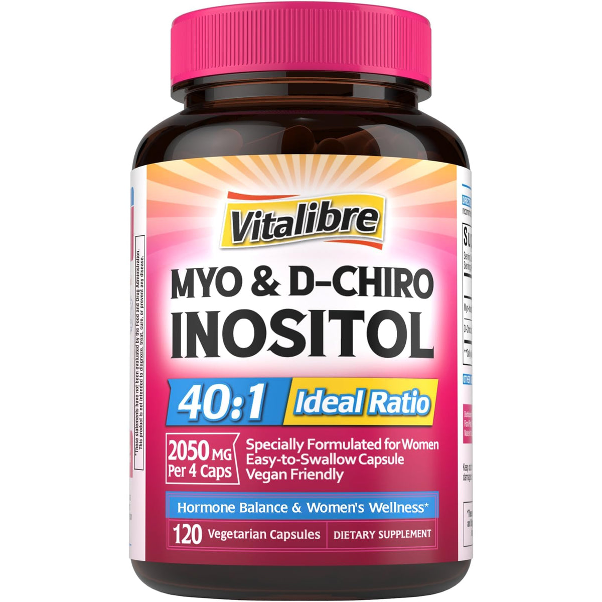 Vitalibre Inositol 120 capsules végétales, vue de l'emballage avant