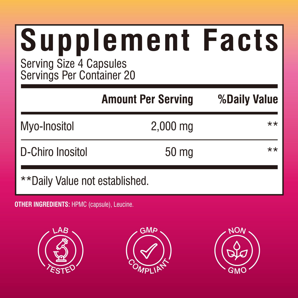 Vitalibre Inositol Capsules - Détails de l'étiquette
