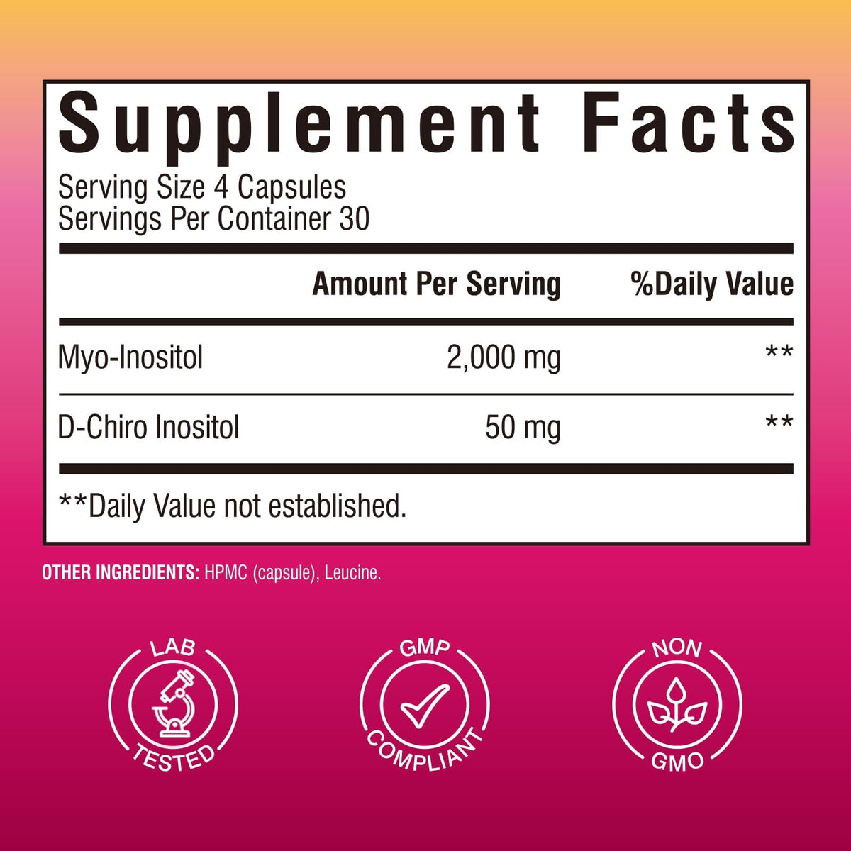 Vitalibre Inositol capsules, vue de côté montrant la taille des capsules