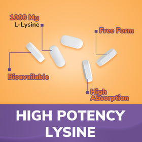 Vitalibre L-Lysine 1000 mg, comprimés sur une table
