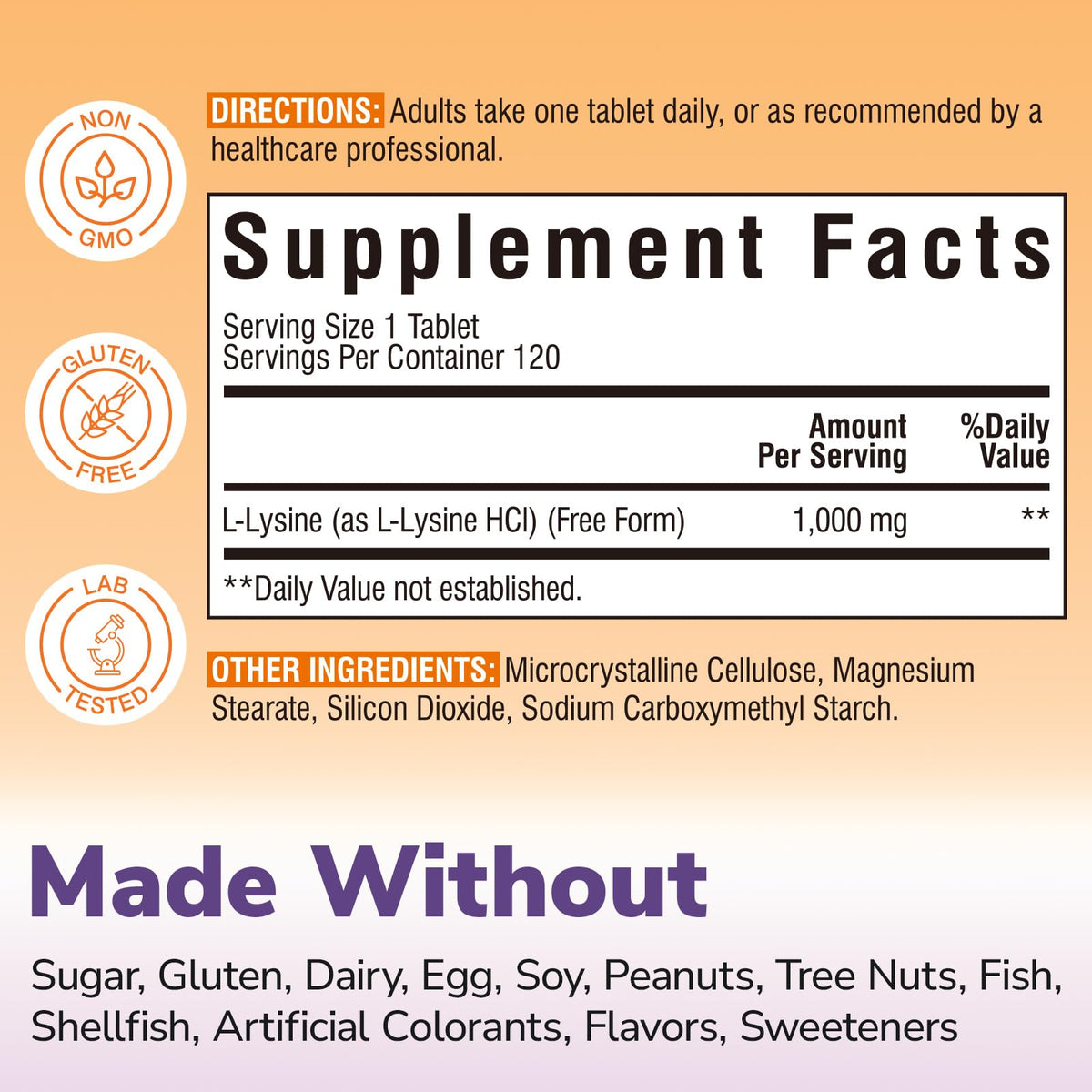 Vitalibre L-Lysine 1000 mg, emballage et étiquette