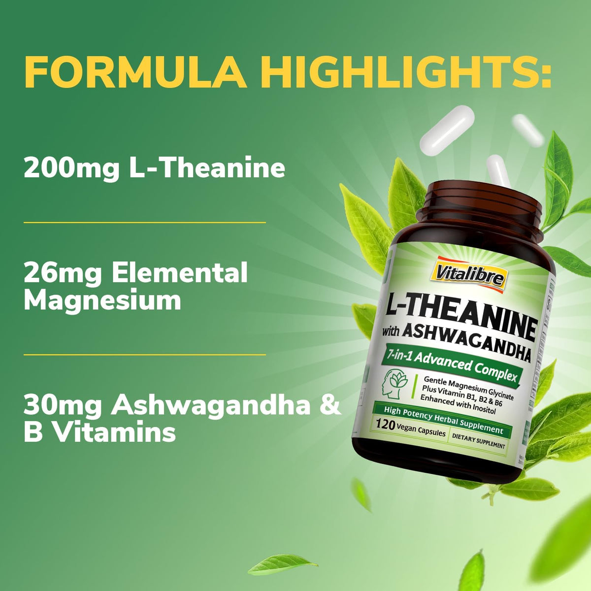 Vitalibre L-Théanine 200mg avec B-Vitamines vue de côté