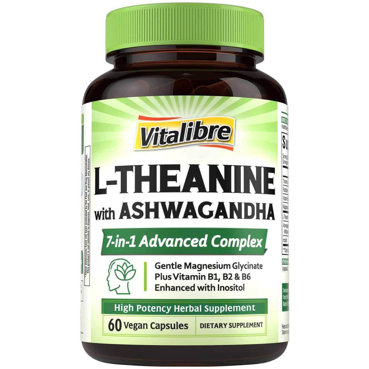 Vitalibre L-Theanine 200mg supplément avec Magnésium Glycinate, vue avant de l'emballage