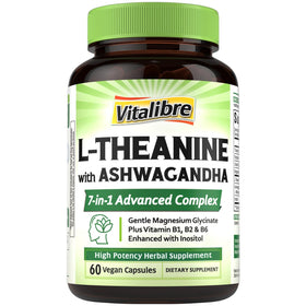 Vitalibre L-Theanine 200mg supplément avec Magnésium Glycinate, vue avant de l'emballage