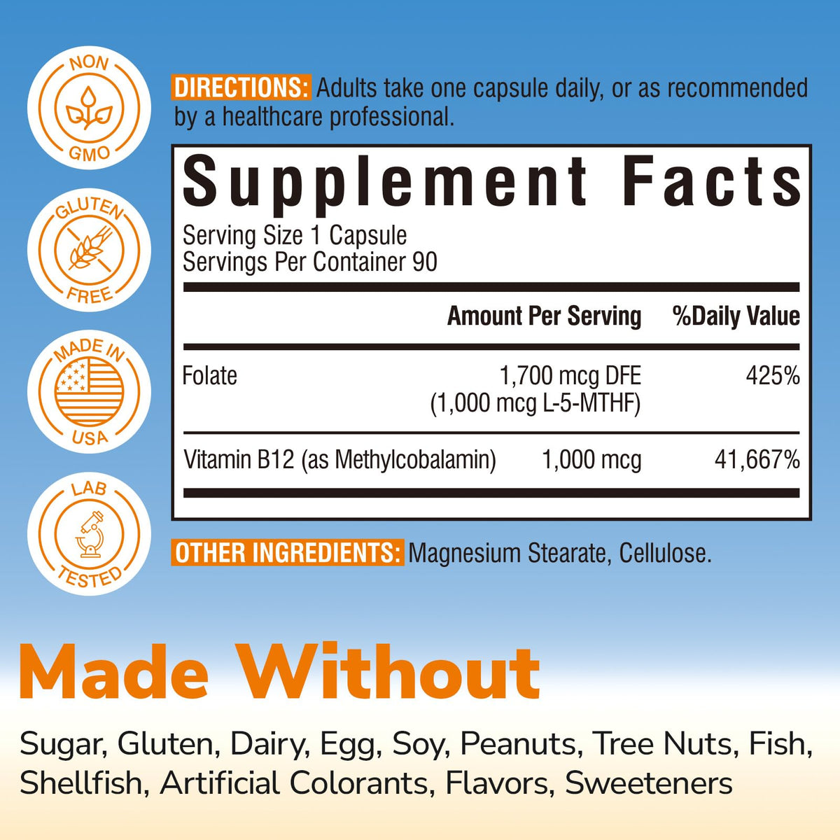 Vitalibre Methyl Folate 1000 mcg capsules de près
