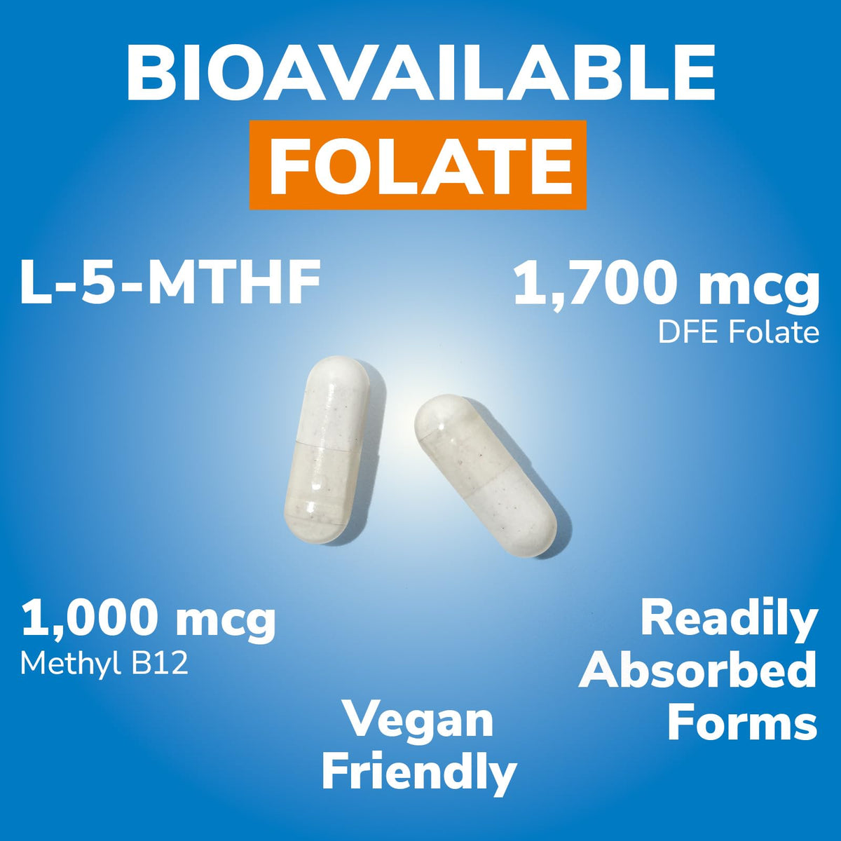 Vitalibre Methyl Folate 1000 mcg capsules sur une table