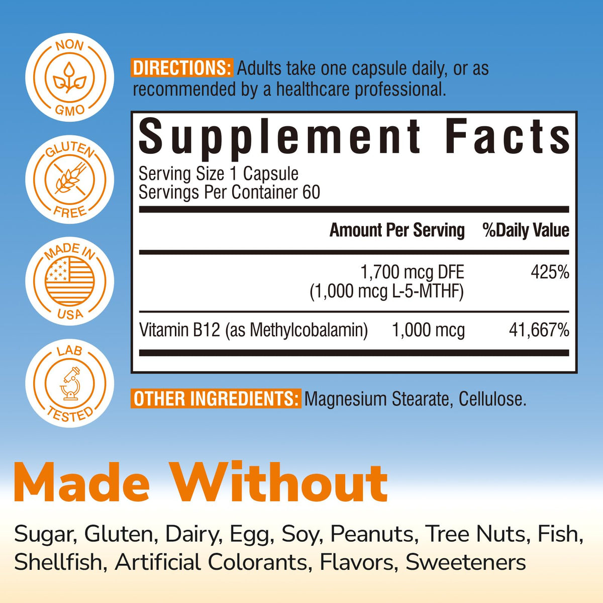 Vitalibre Methyl Folate 1000 mcg gélules sur fond blanc
