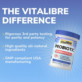 Vitalibre Probiotiques 60 capsules sur une table