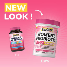 Vitalibre Probiotiques pour Femmes, capsules sur une cuillère en bois