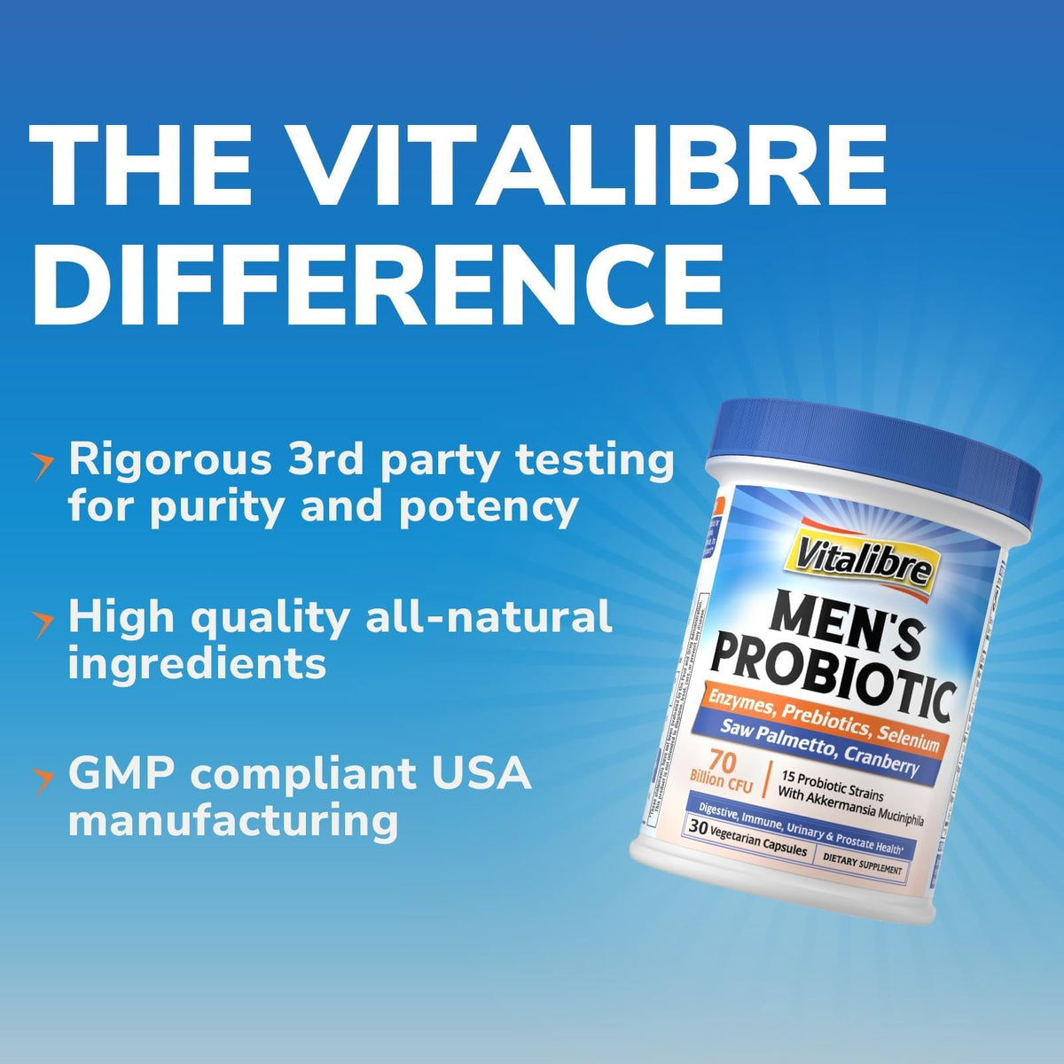 Vitalibre Probiotiques pour Hommes capsules dans une main