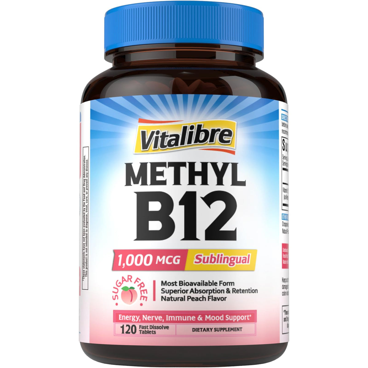 Vitalibre Vitamine B12 1000 mcg comprimés fondants saveur pêche devant