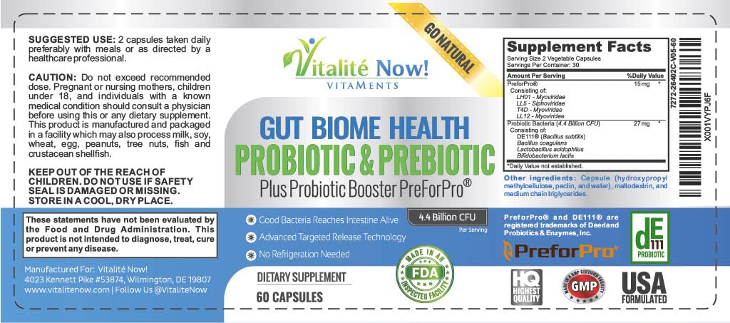 Vitalité Now! Probiotique Premium 4,4 milliards CFU, présentation des ingrédients