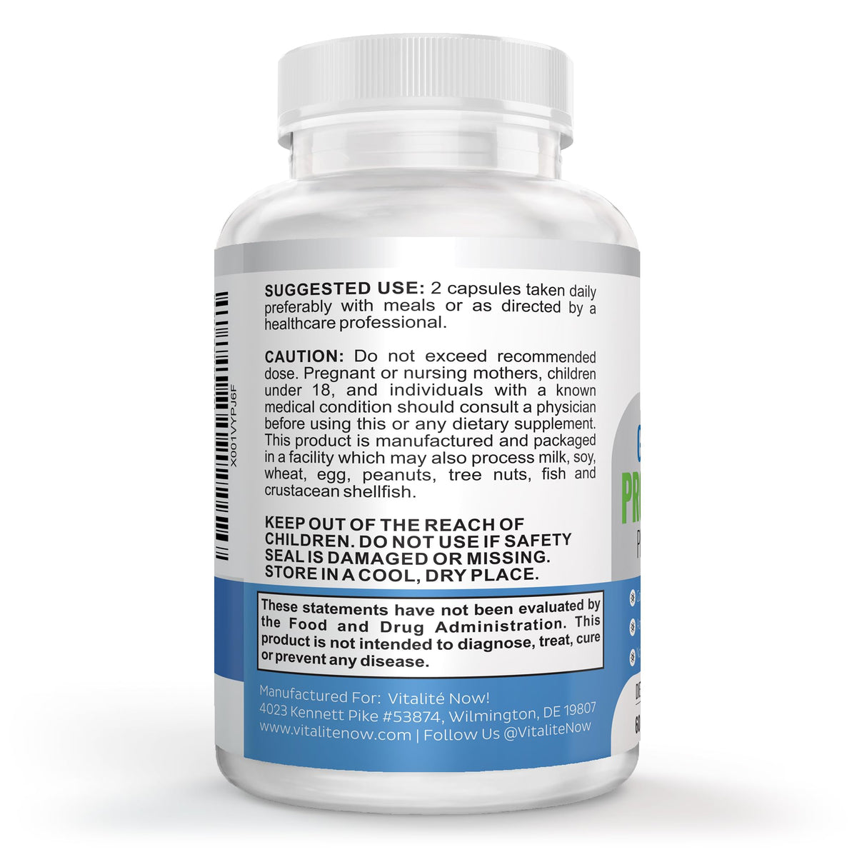 Vitalité Now! Probiotique Premium 4,4 milliards CFU, vue de côté