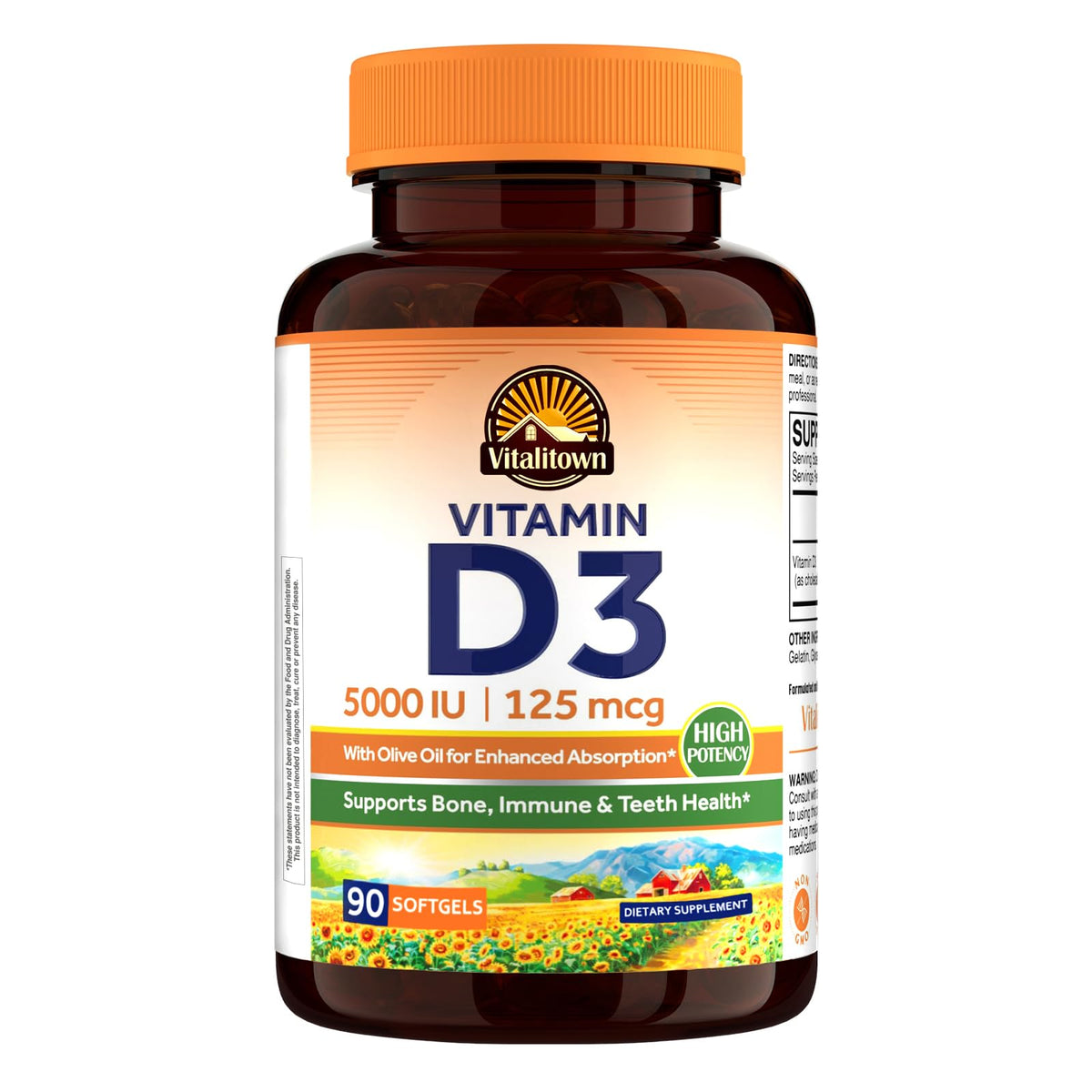 Vitalitown Vitamine D3 125 mcg gélules molles vue de face
