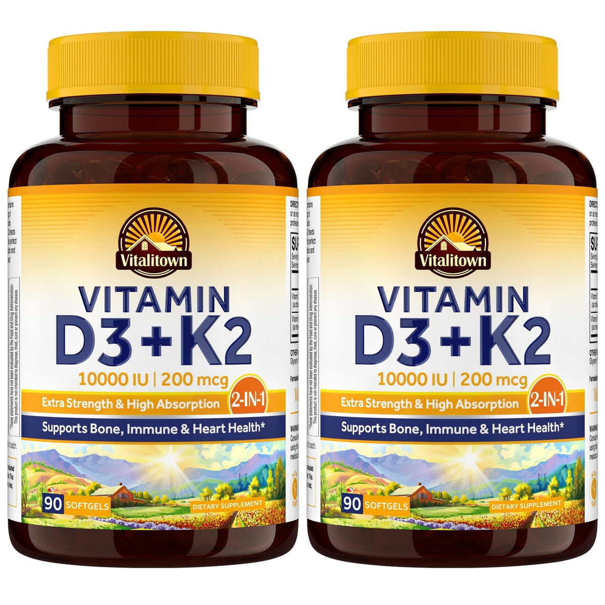 Vitalitown Vitamine D3 K2 10000 UI 200 mcg gélules molles avant