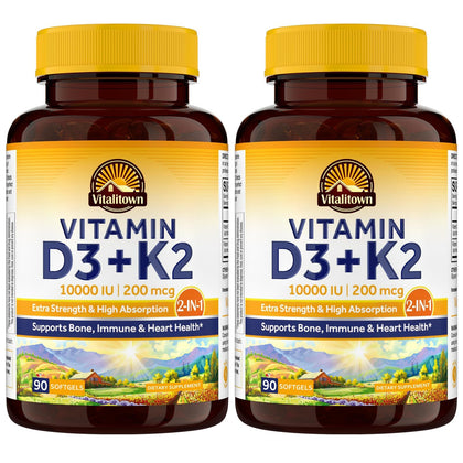 Vitalitown Vitamine D3 K2 10000 UI 200 mcg gélules molles avant