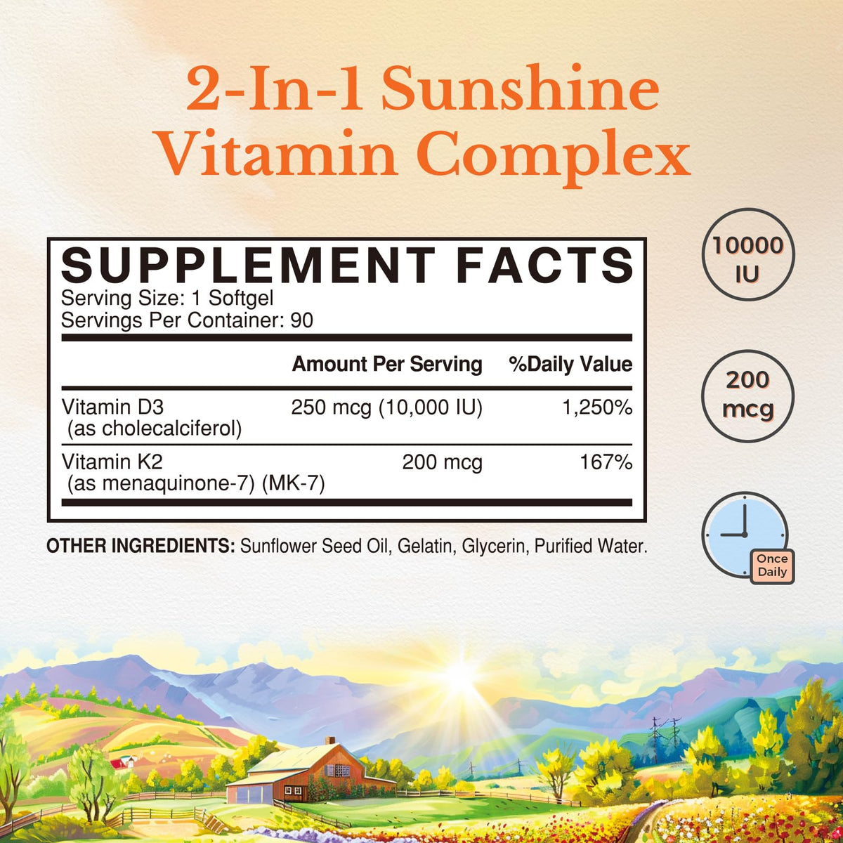 Vitalitown Vitamine D3 K2 90 gélules molles sur fond blanc