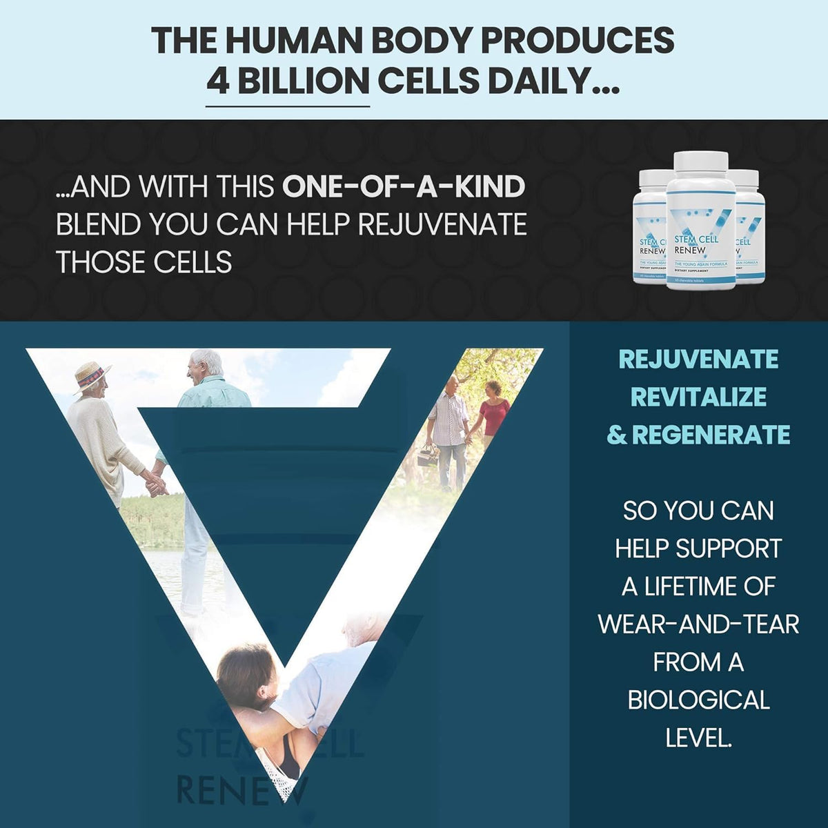 Vitality Now Stem Cell Renew avec un verre d'eau