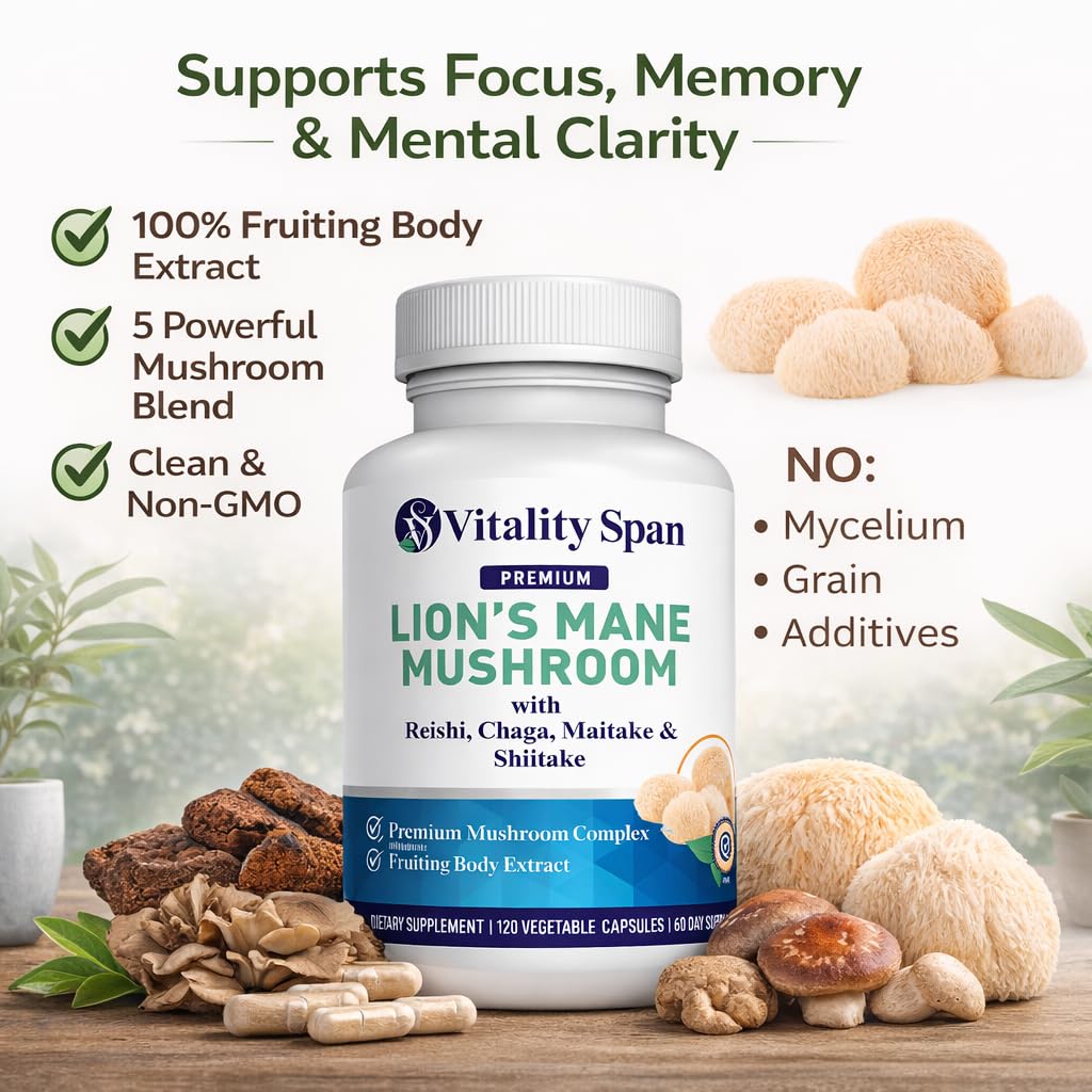 Vitality Span Complément Lion's Mane 1400mg Capsules vue arrière